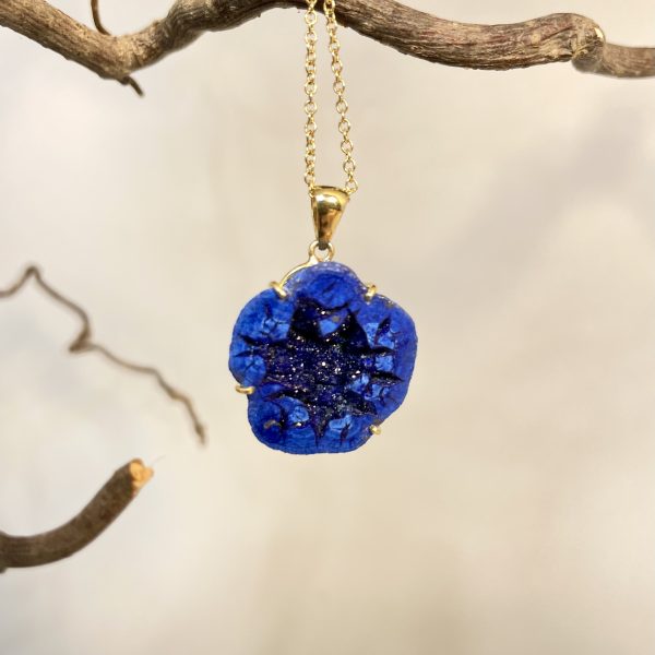 ciondolo in oro giallo con geode di azzurrite - immagine 2
