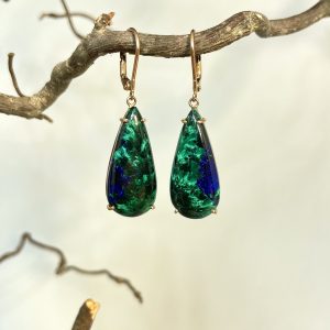 orecchini in oro rosso con azzurriti  malachiti