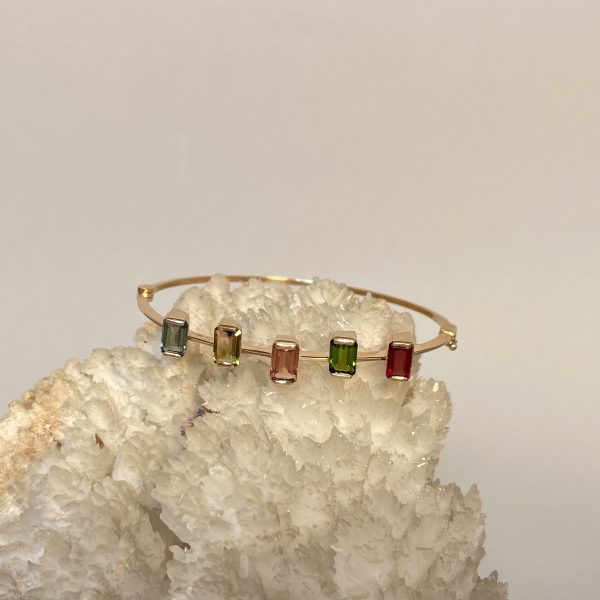 Bracciale rigido in oro giallo con tormaline