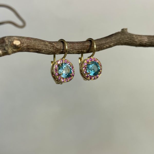 Orecchini con zircone blu e zaffiri rosa - immagine 5