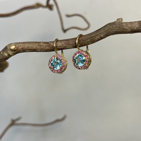 Orecchini con zircone blu e zaffiri rosa - immagine 4