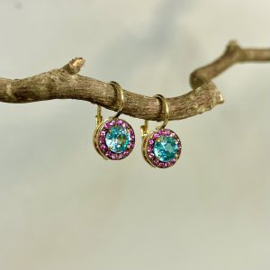orecchini con zirconi blu e zaffiri rosa